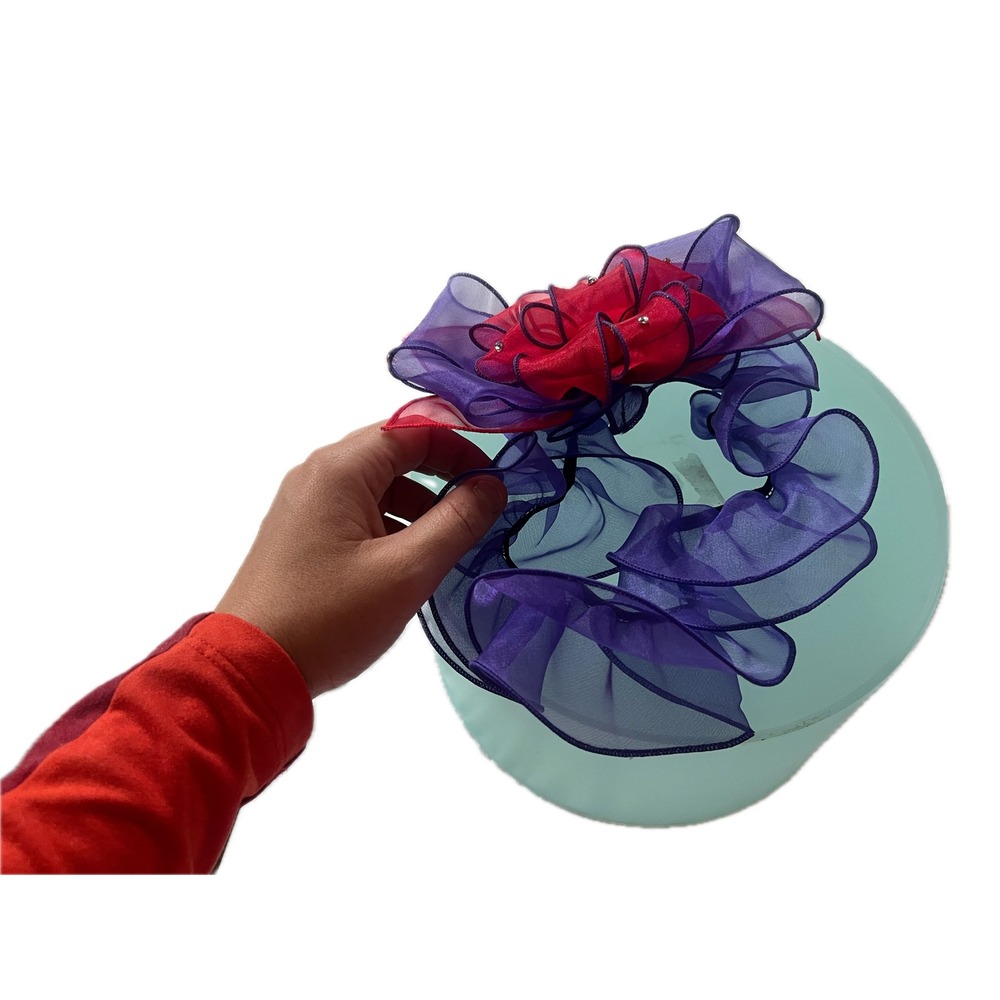 Handmade Vintage Organza Flower Headband Purple Red Rosette Red Hats Chic Fun - Picture 3 of 5